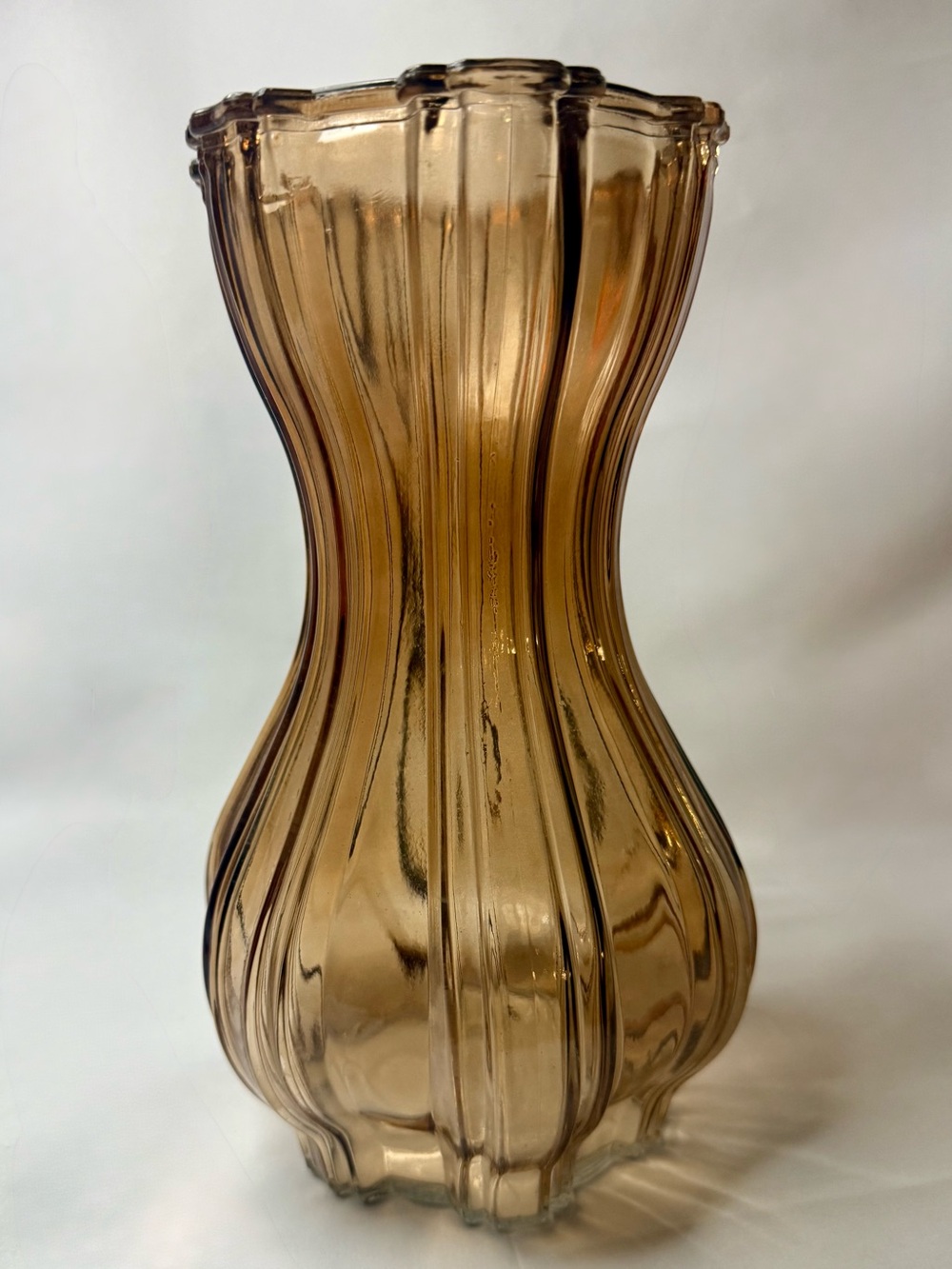 Jeannette Glass Amber Ribbed Vase